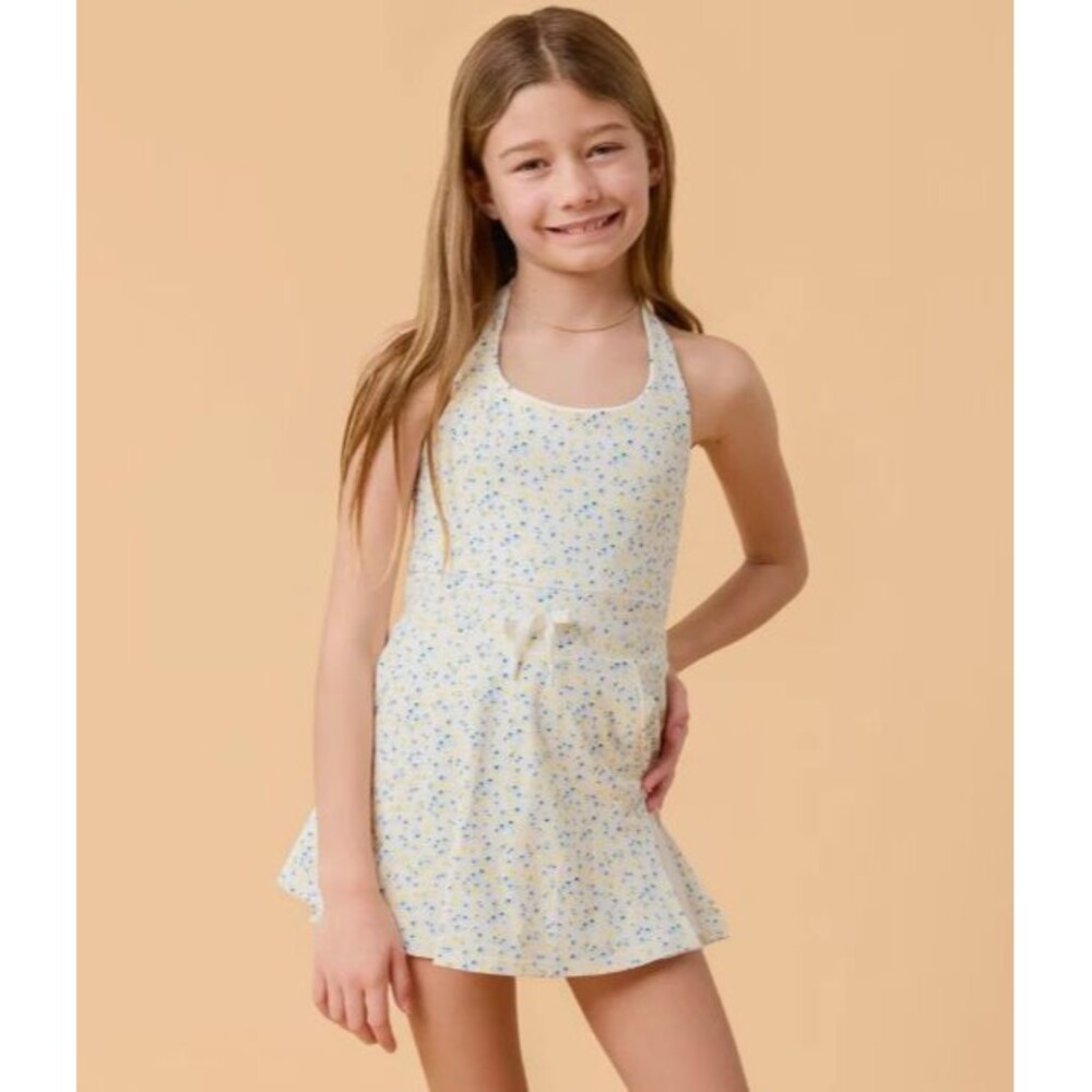 Blogilates Girls' Mommy & Me Game Set Match Dress - White Floral 6/7 NWT